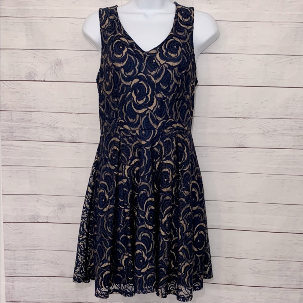 Altar'd State Blue and Gold Fit and Flare Mini Dress